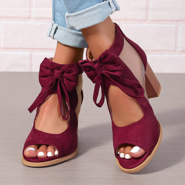 Platform Chunky High Heels Women's Sandals Bow Decoration Open Toe Block Ankle Strap Sandals For Dress Bridal Party Shoes - Image 2