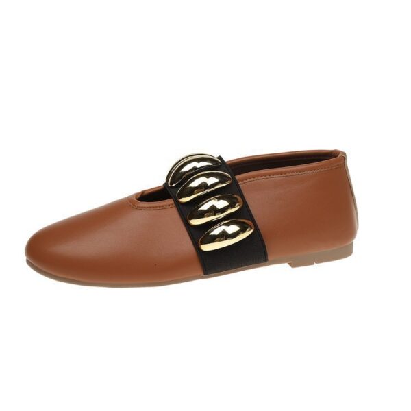 Personalized Flats Shoes With Metal Buckle Design Fashion Round Toe Slip On Loafers For Women - Image 2
