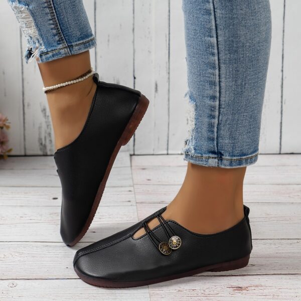 Casual Square Toe Flats Shoes Fashion Slip-on Button Loafers Women Shoes - Image 2