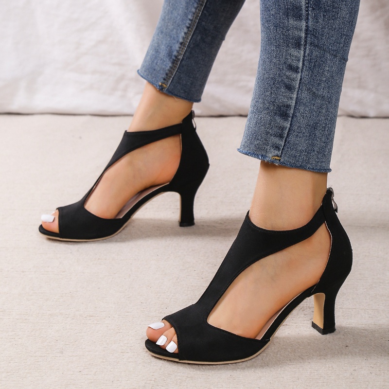 Women’s Zippered High Heeled Fish Beak Sandals