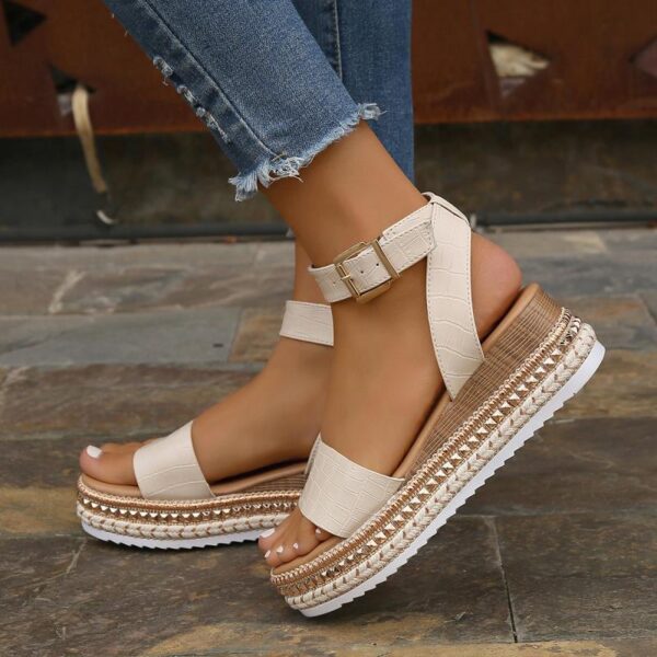 Summer Sandals Buckle Strap Hemp Wedges Platform Peep Toe Shoes Women - Image 4