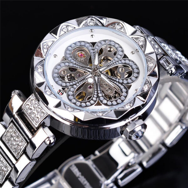 Forsining Mechanical Automatic Ladies Watches Top Brand Luxury Rhinestone Female Wrist Watches Rose Gold Stainless Steel Clock - Image 4