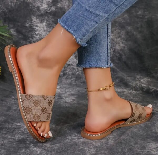 Summer Flower Print Flat Sandals For Women Non-slip Slides Slippers Vacation Casual Beach Shoes - Image 4
