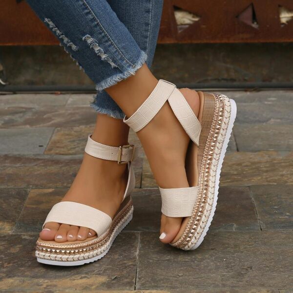 Summer Sandals Buckle Strap Hemp Wedges Platform Peep Toe Shoes Women - Image 2