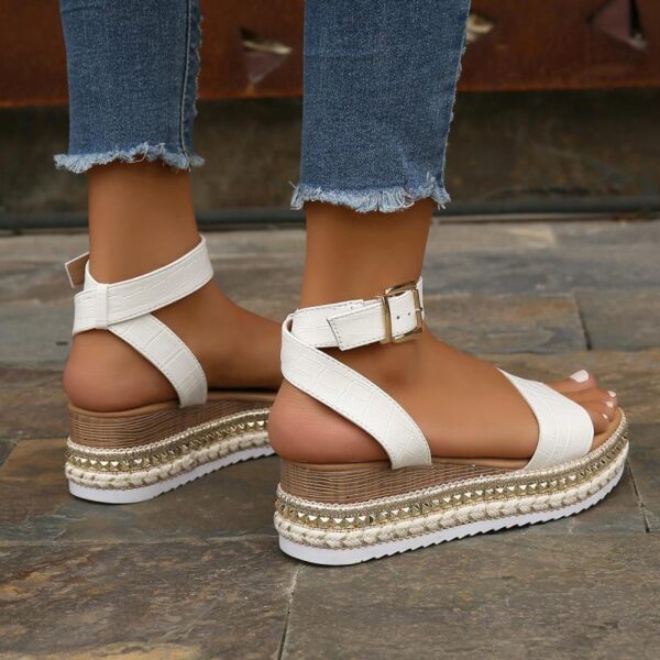 Summer Sandals Buckle Strap Hemp Wedges Platform Peep Toe Shoes Women - Image 7