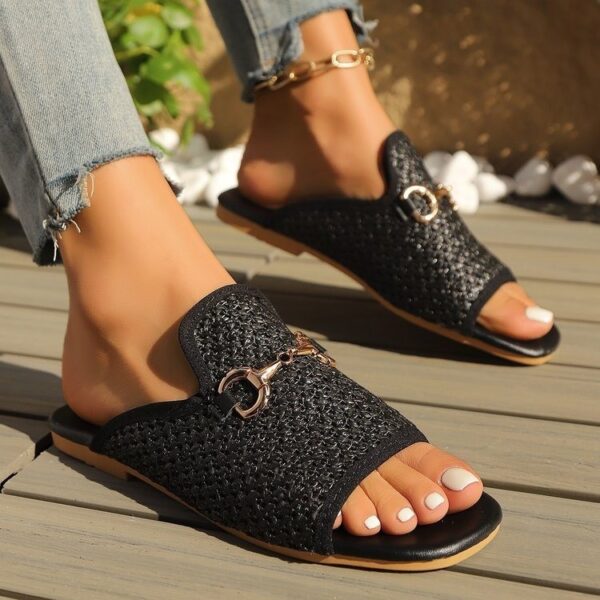 Hollow Square Toe Sandals Summer Fashion Solid Flats Slides Women Beach Shoes - Image 6