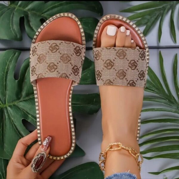 Summer Flower Print Flat Sandals For Women Non-slip Slides Slippers Vacation Casual Beach Shoes - Image 5