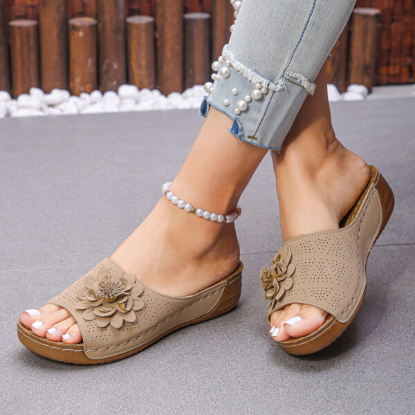 Flower Wedges Sandals Summer Fashion Retro Hollow Sandals Holiday Beach Shoes For Women - Image 5