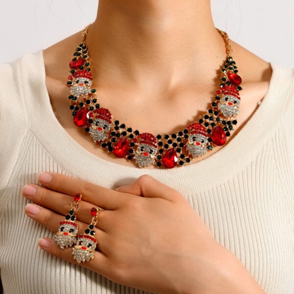 3pcs Christmas Necklace Earrings Set With Colored Rhinestones Ins Fashionable Shiny Santa Claus Necklace For Womens Jewelry - Image 4