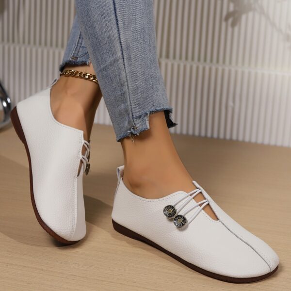 Casual Square Toe Flats Shoes Fashion Slip-on Button Loafers Women Shoes - Image 4