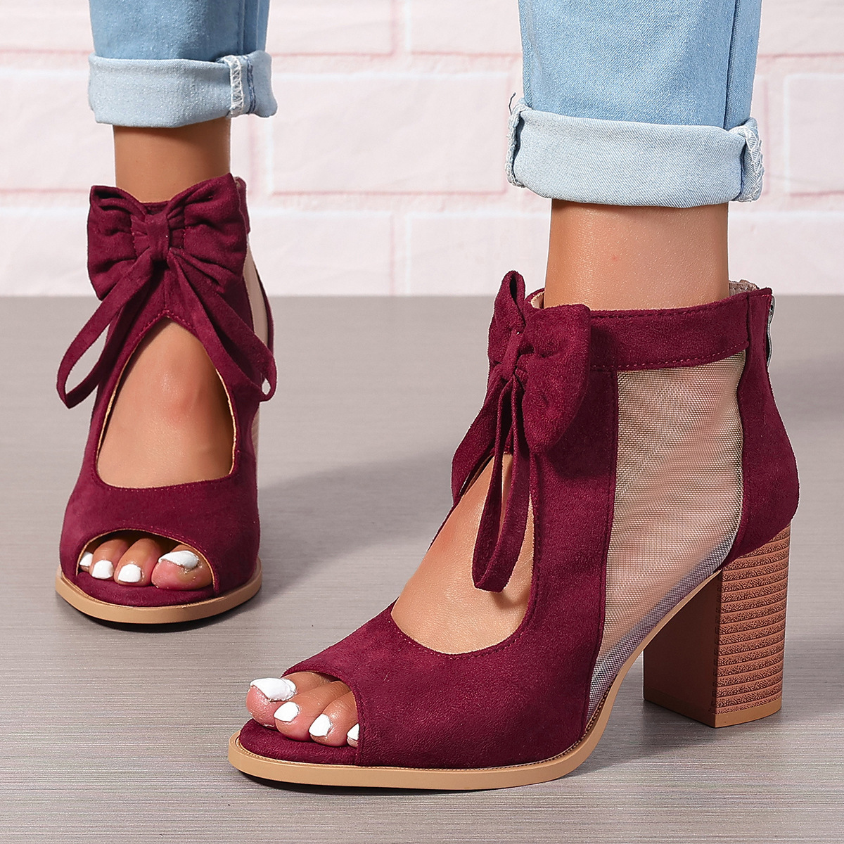 Platform Chunky High Heels Women’s Sandals Bow Decoration Open Toe Block Ankle Strap Sandals For Dress Bridal Party Shoes
