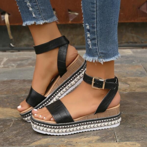 Summer Sandals Buckle Strap Hemp Wedges Platform Peep Toe Shoes Women - Image 6