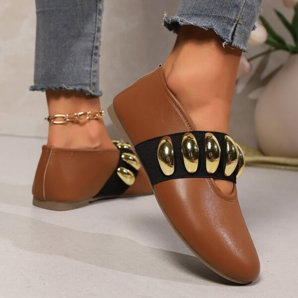 Personalized Flats Shoes With Metal Buckle Design Fashion Round Toe Slip On Loafers For Women - Image 5