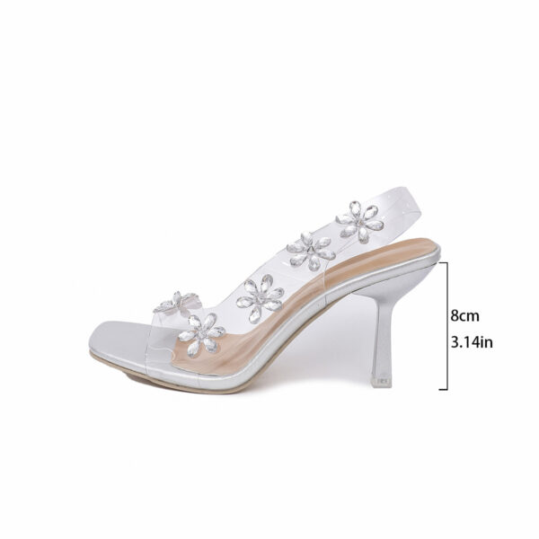 New Sandals For Women Summer Transparent PVC Rhinestone Flowers Slingback Pumps Elegant Square Toe Female Sexy High Heels - Image 6