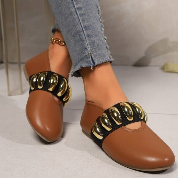 Personalized Flats Shoes With Metal Buckle Design Fashion Round Toe Slip On Loafers For Women - Image 4