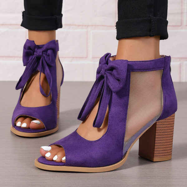 Platform Chunky High Heels Women's Sandals Bow Decoration Open Toe Block Ankle Strap Sandals For Dress Bridal Party Shoes - Image 5