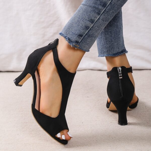 Women's Zippered High Heeled Fish Beak Sandals - Image 4
