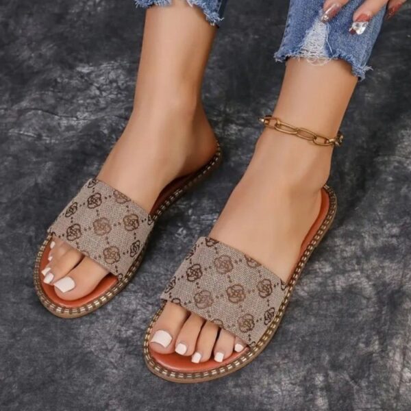 Summer Flower Print Flat Sandals For Women Non-slip Slides Slippers Vacation Casual Beach Shoes - Image 2