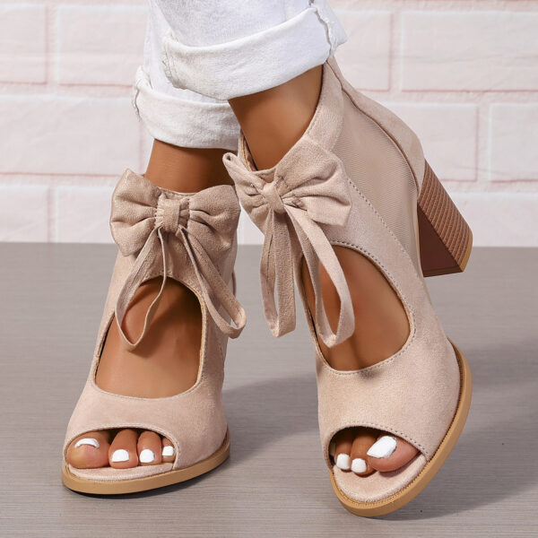 Platform Chunky High Heels Women's Sandals Bow Decoration Open Toe Block Ankle Strap Sandals For Dress Bridal Party Shoes - Image 6