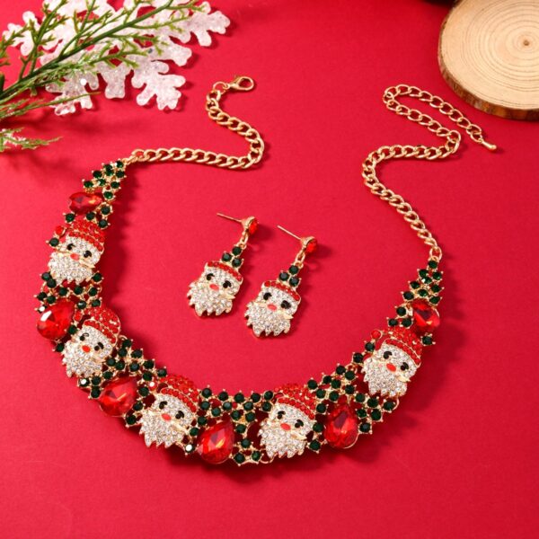 3pcs Christmas Necklace Earrings Set With Colored Rhinestones Ins Fashionable Shiny Santa Claus Necklace For Womens Jewelry - Image 3