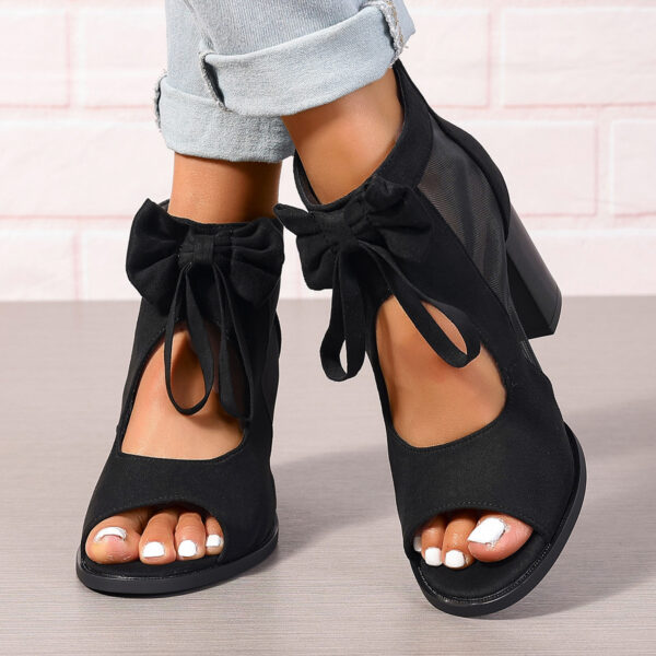 Platform Chunky High Heels Women's Sandals Bow Decoration Open Toe Block Ankle Strap Sandals For Dress Bridal Party Shoes - Image 3