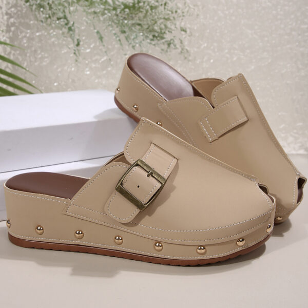 Summer Fish Mouth Wedges Sandals With Rivet Buckle Design Fashion Thick Bottom Slippers For Women Outdoor Non-slip Slides - Image 5