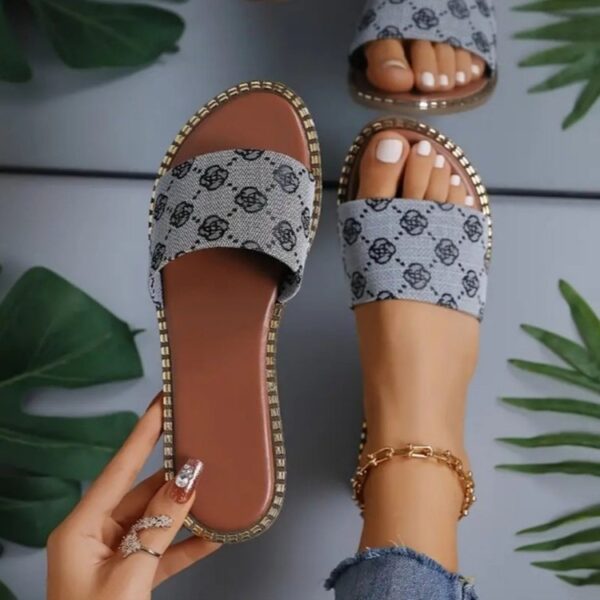Summer Flower Print Flat Sandals For Women Non-slip Slides Slippers Vacation Casual Beach Shoes - Image 3