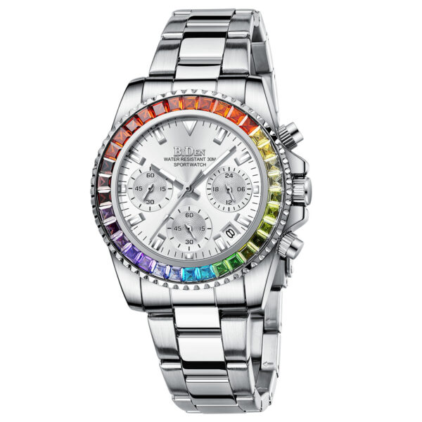 Fashion Steel Band Business Ladies Trend Colored Diamond Watch - Image 2