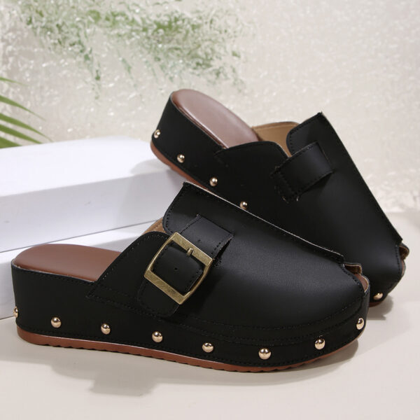 Summer Fish Mouth Wedges Sandals With Rivet Buckle Design Fashion Thick Bottom Slippers For Women Outdoor Non-slip Slides - Image 8