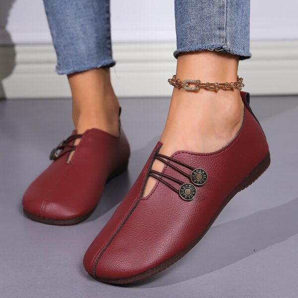 Casual Square Toe Flats Shoes Fashion Slip-on Button Loafers Women Shoes - Image 6