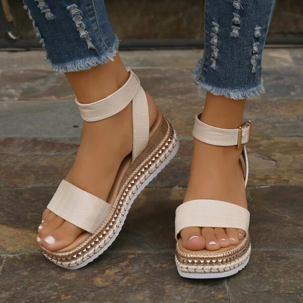 Summer Sandals Buckle Strap Hemp Wedges Platform Peep Toe Shoes Women - Image 5
