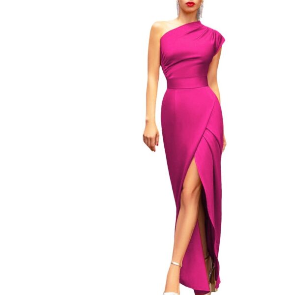 Women's One-shoulder High Waist Front Slit Temperament Dress - Image 5
